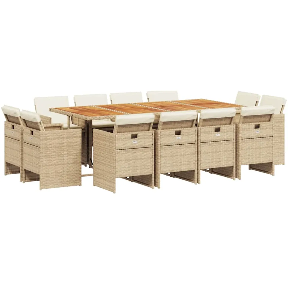vidaXL 13-delige Tuinset met kussens poly rattan beige