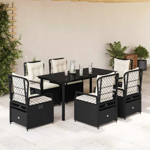 vidaXL 7-delige Tuinset met kussens poly rattan zwart, foto 2
