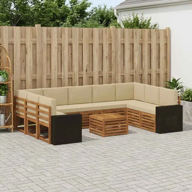 vidaXL Buiten bankenset 10 st 9-zits Natuurlijk en Beige