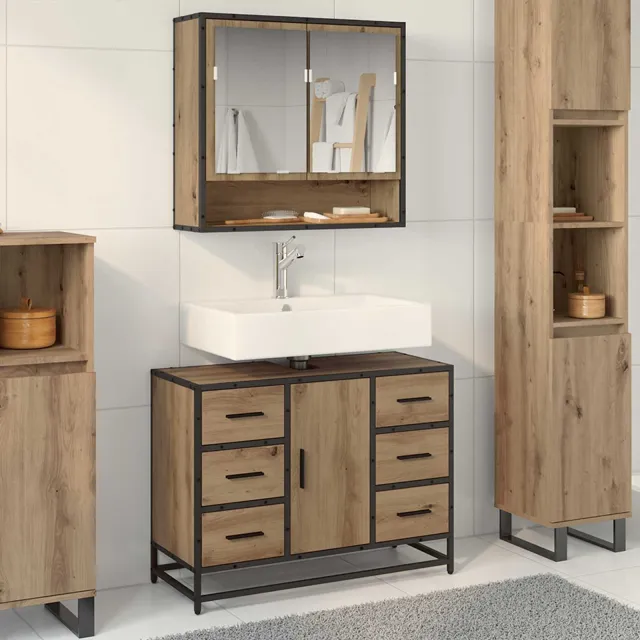 vidaXL Badkamerkast Artisan Eiken 80 x 33 x 60 cm Bewerkt hout, foto 2