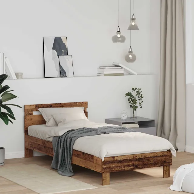 vidaXL Bedframe Oudhout 75 x 190 cm Bewerkt hout Bruin