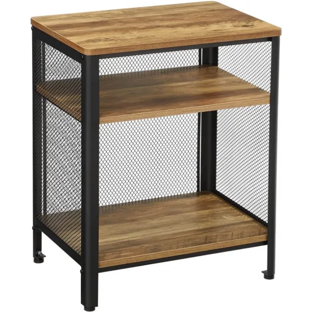 MAZAZU MIRA Home Bijzettafel met Planken - Industrieel Nachtkastje - Metaal - 60x35x49 cm - Bruin/Zwart
