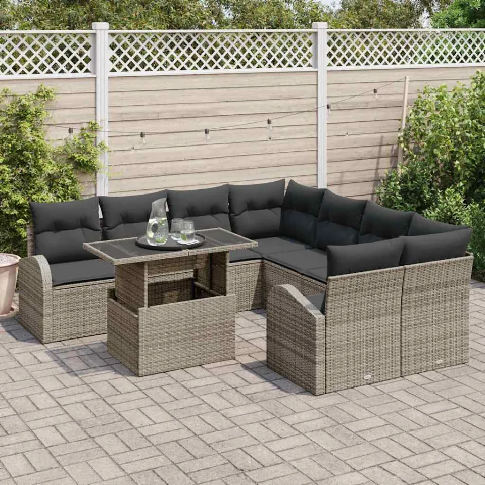 vidaXL Tuin Sofa Set 9 st Grijs poly rattan, foto 3