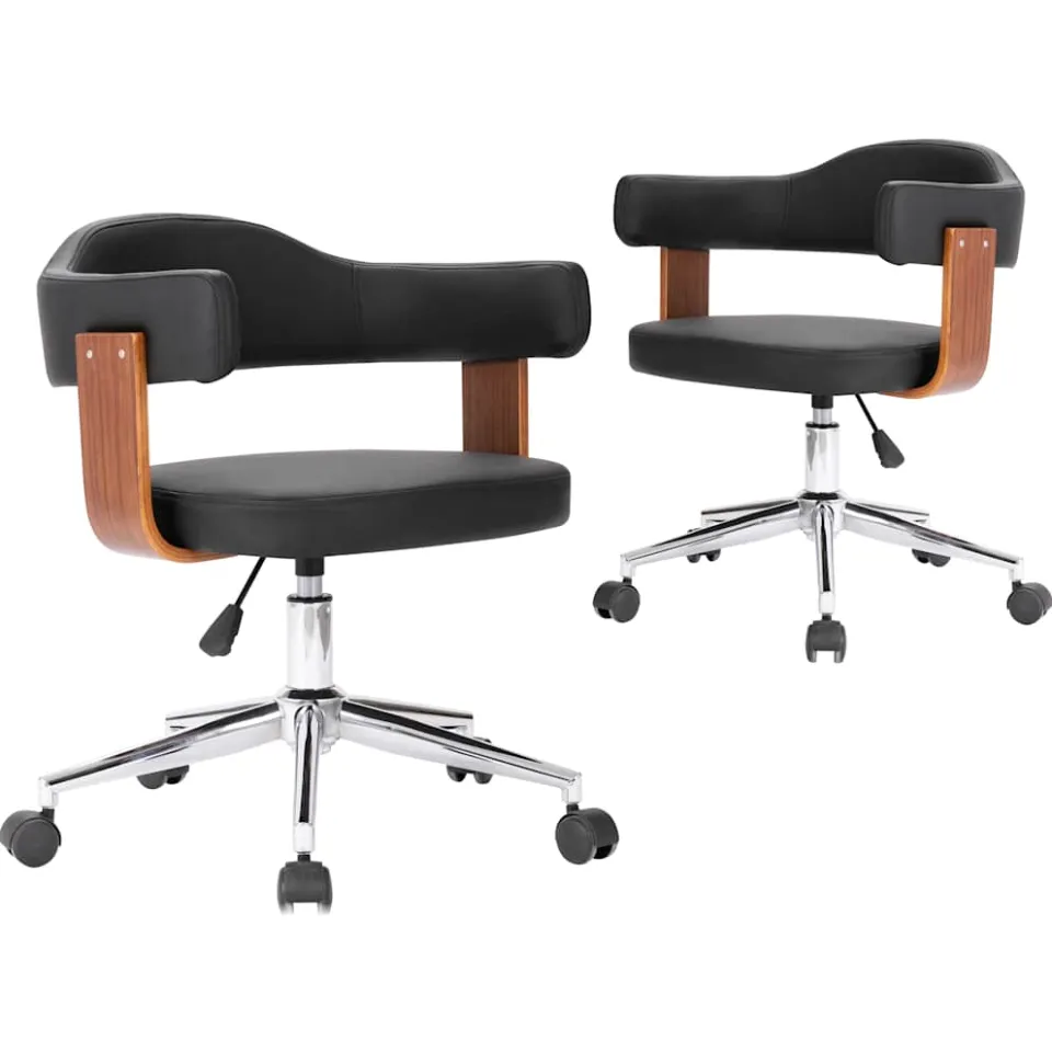 vidaXL Eetkamerstoelen draaibaar 2 st gebogen hout en kunstleer zwart, foto 3