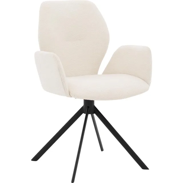 Goossens Eetkamerstoel Hera wit stof met armleuning, modern design