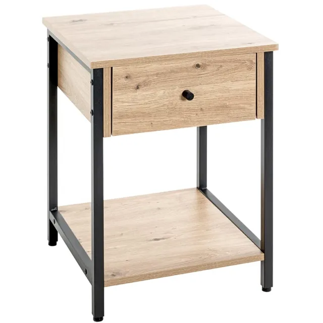 Unyqoos Moderne bijzettafel met eiken uitstraling en zwarte metalen accenten Bruin