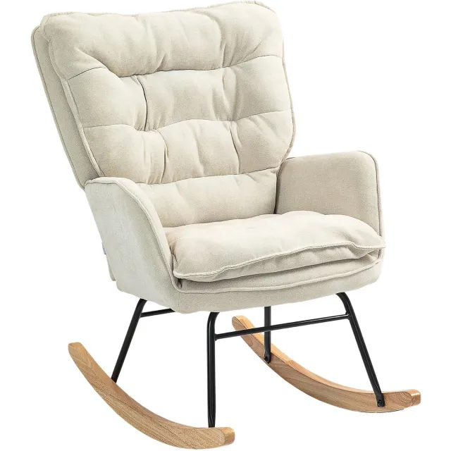 Homcom Schommelstoel met Armleuningen en Houten Frame - Relaxstoel - Fauteuil - Chenille - Beige