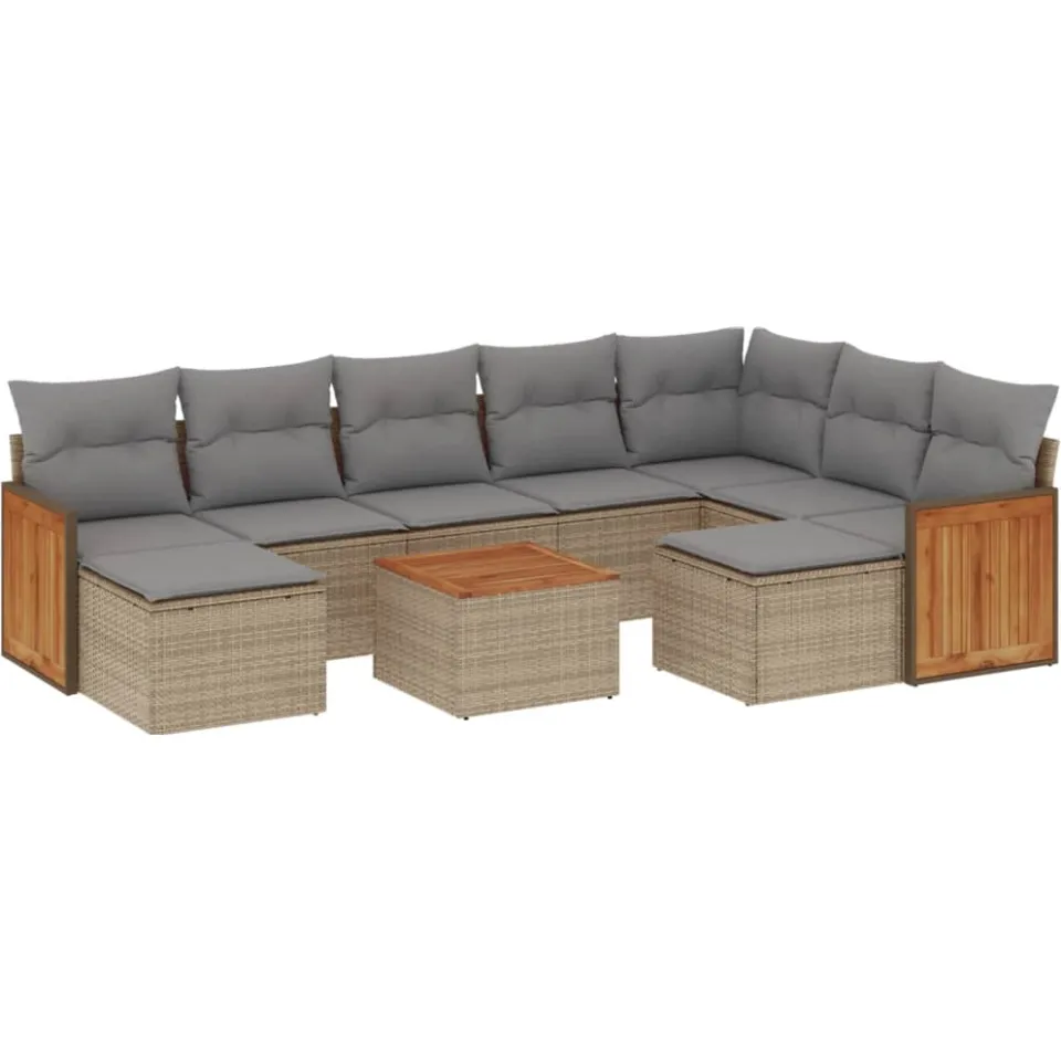vidaXL 10-delige Loungeset met kussens poly rattan beige, foto 3