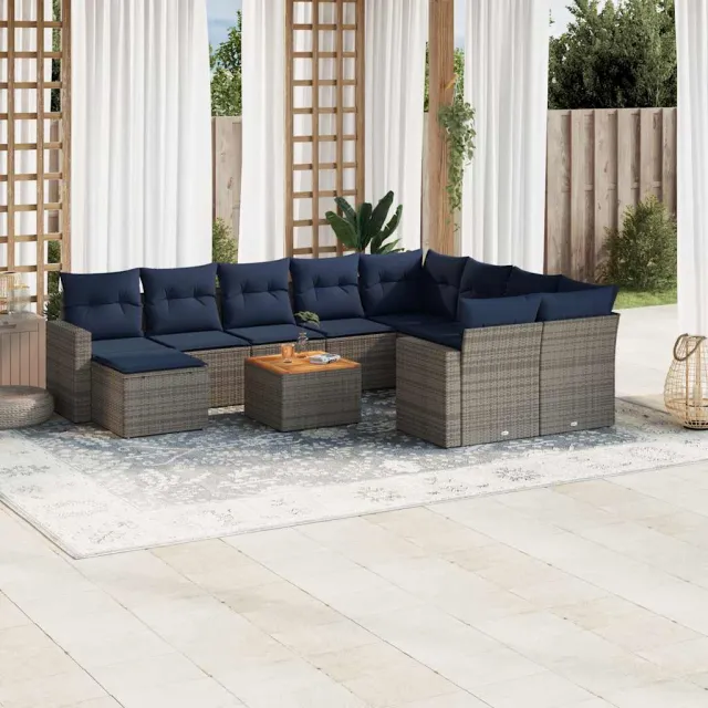 vidaXL 11-delige tuinbankset met kussens, grijs polyrotan, foto 2
