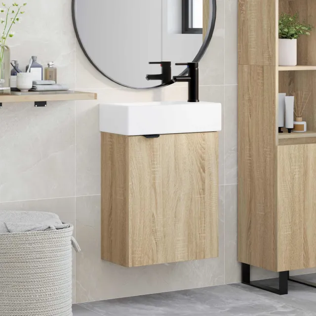 vidaXL Badkamermeubel met kraan Sonoma Eiken 45,5 x 22,5 x 84 cm Bruin