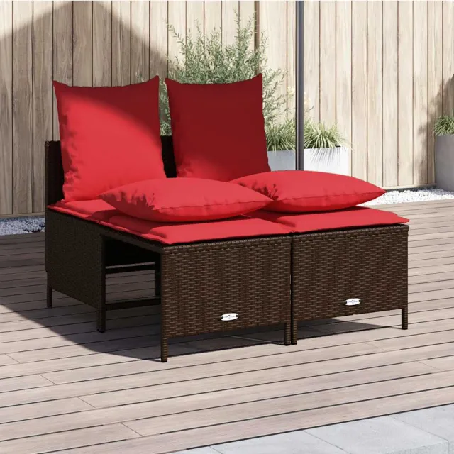 vidaXL 4-delige tuinbankset met kussens, bruin polyrotan, foto 2