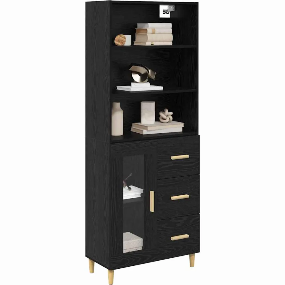 vidaXL Hoge kast Zwart Eiken 69,5 x 32,5 x 180 cm Bewerkt hout
