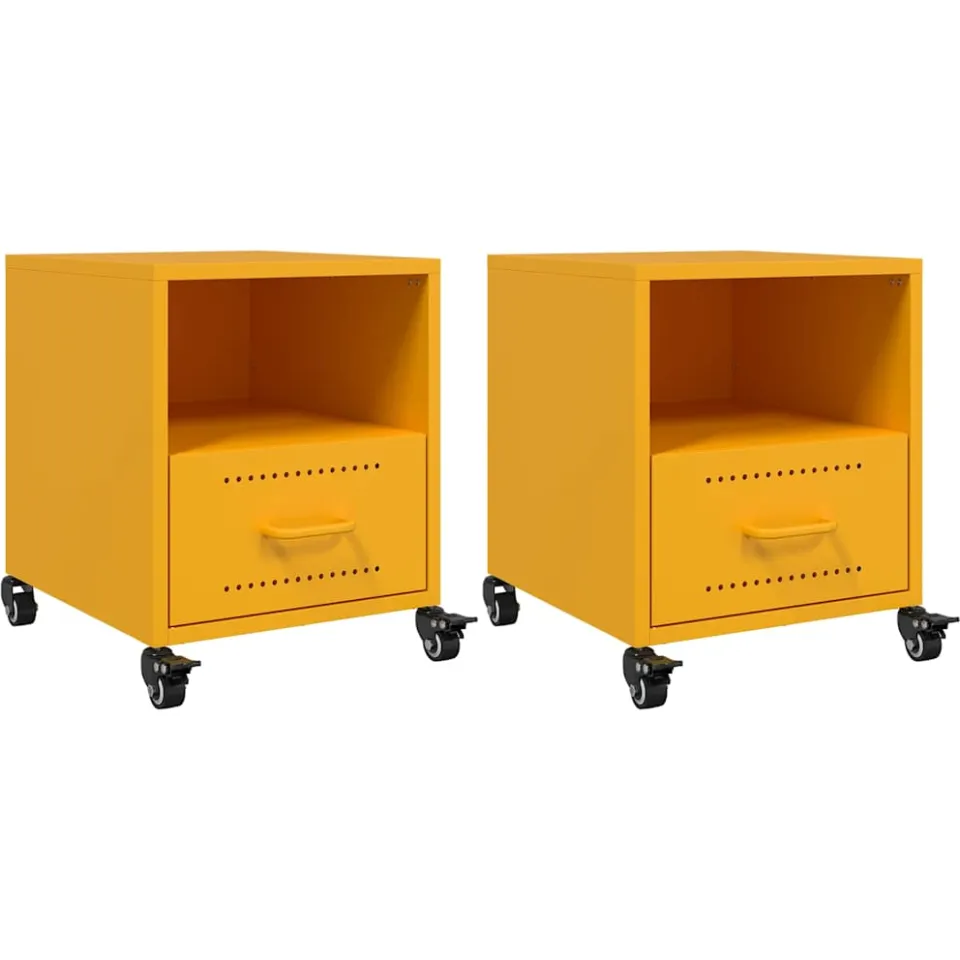 vidaXL Nachtkastjes 2 st 36x39x43,5 cm staal mosterdgeel, foto 3