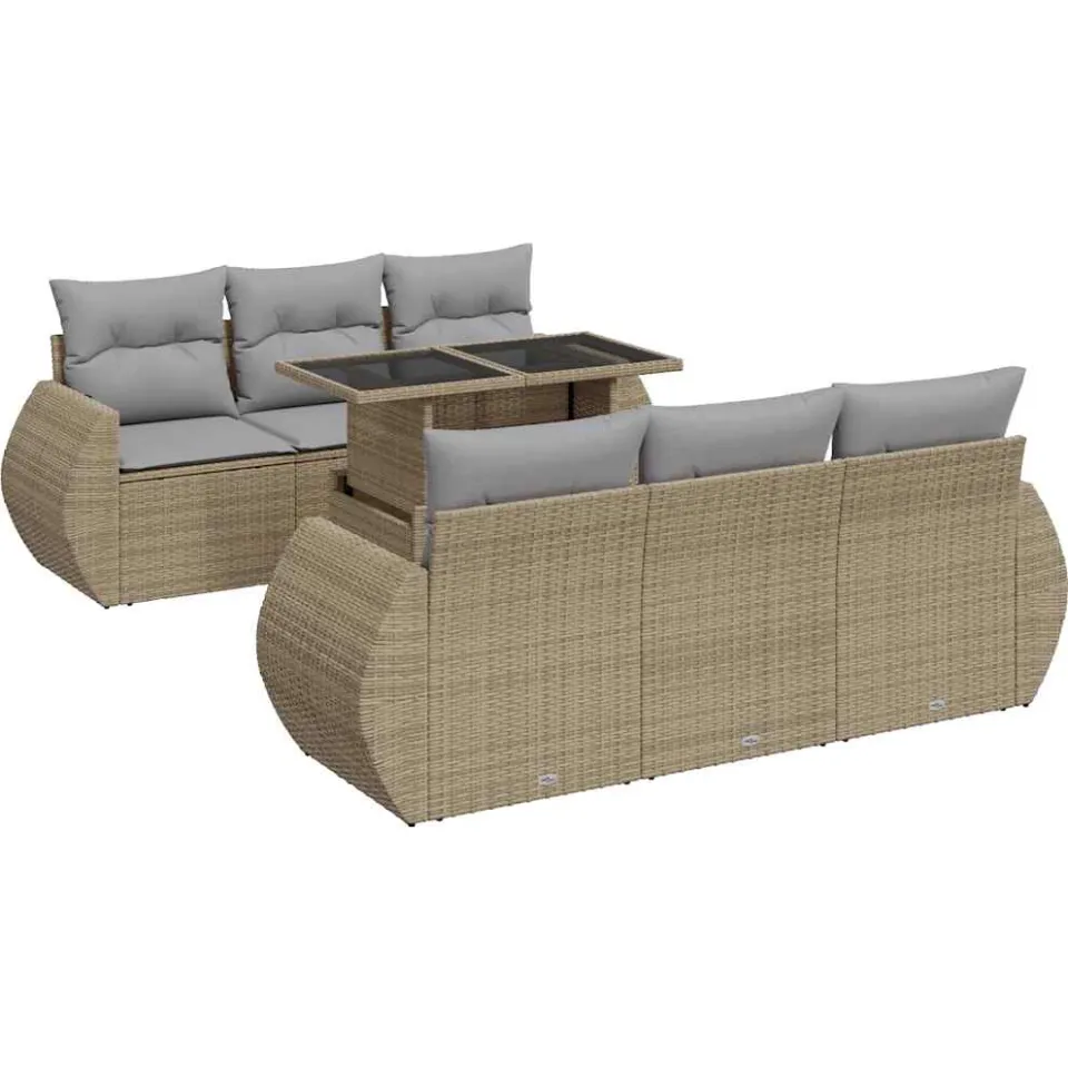 vidaXL 7-delige Loungeset met kussens poly rattan beige, foto 3