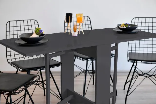 Dekornik Praktische Tafel – Eettafel – Eettafel Uitschuifbaar – Opvouwbaar – Flamingo Tafel – Aangepaste Kleur - MDF Antraciet - 134 x 60 x 72 cm