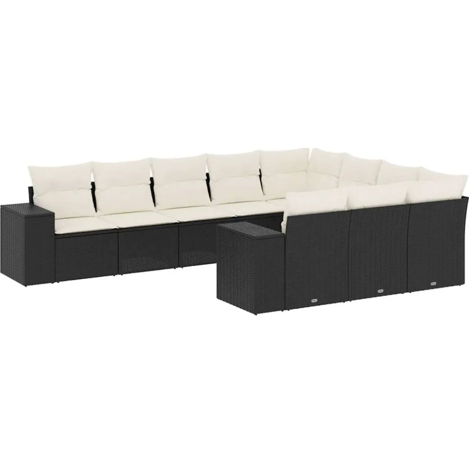 vidaXL 10-delige Loungeset met kussens poly rattan zwart, foto 3