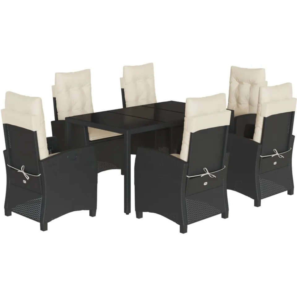 vidaXL 7-delige Tuinset met kussens poly rattan zwart