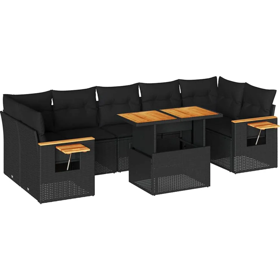 vidaXL 8-delige Loungeset met kussens poly rattan acacia zwart, foto 3