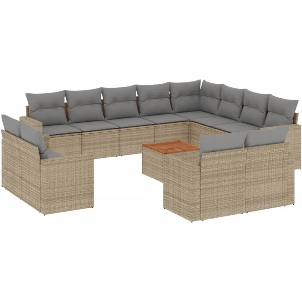 vidaXL 13-delige Loungeset met kussens poly rattan gemengd beige, foto 3