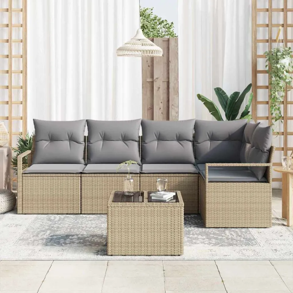 vidaXL Bankstel 6 st Beige poly rattan, foto 3