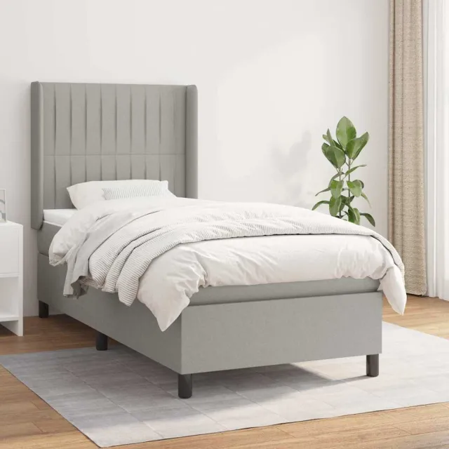 vidaXL Boxspring met matras stof lichtgrijs 90x190 cm grijs
