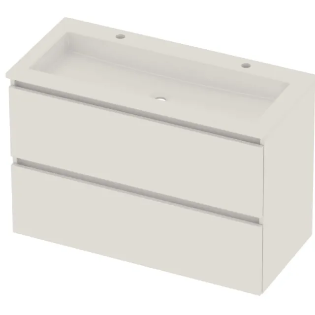 Basic-Line Aura 46 Badmeubelset Acryl 2 Kraangaten Greeploos 100x46x62 cm Ice White Glans Wit