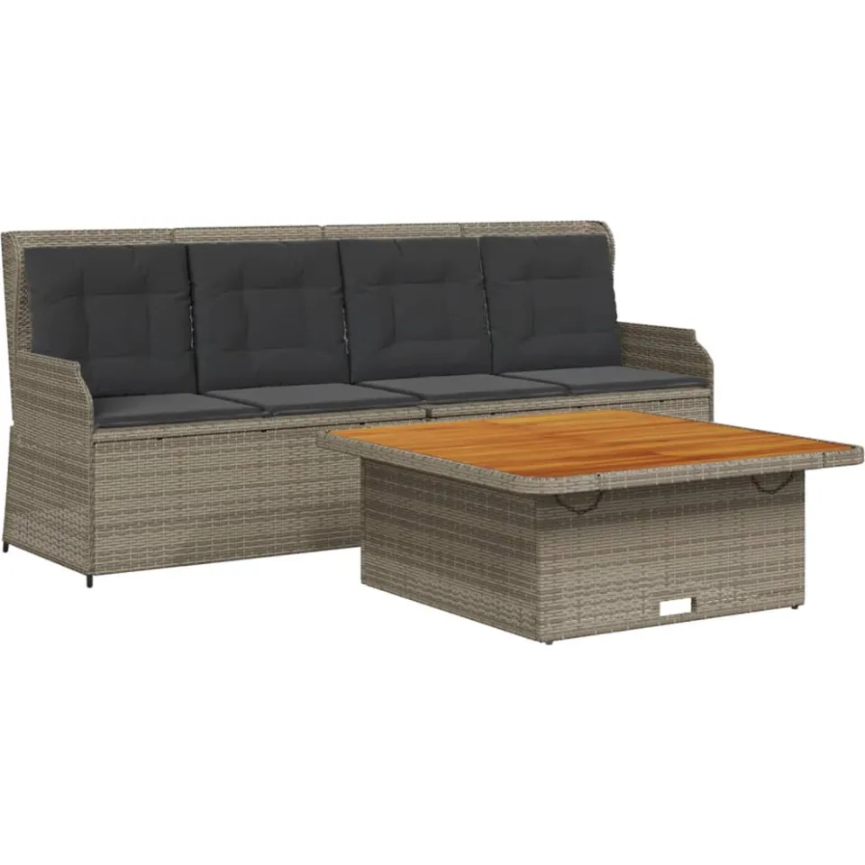 vidaXL 3-delige Loungeset met kussens poly rattan grijs, foto 3