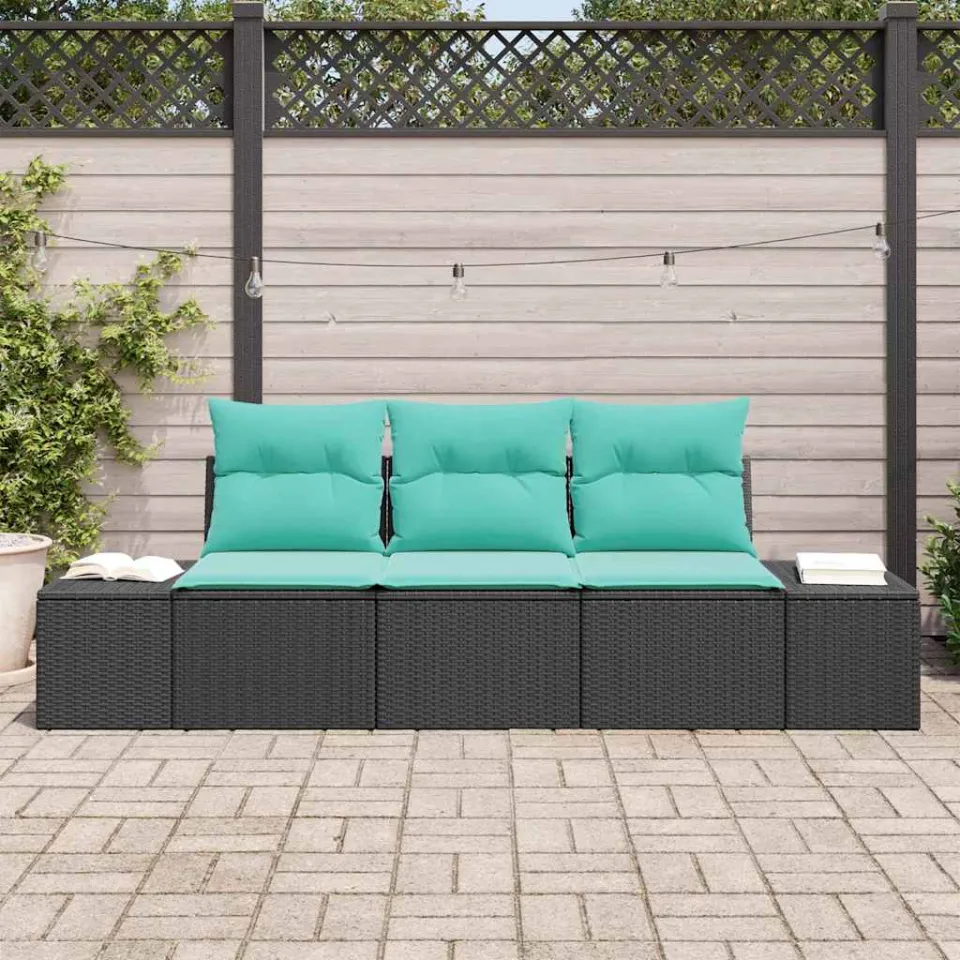 vidaXL Tuinbankenset 3 st Zwart en Turquoise poly rattan, foto 3