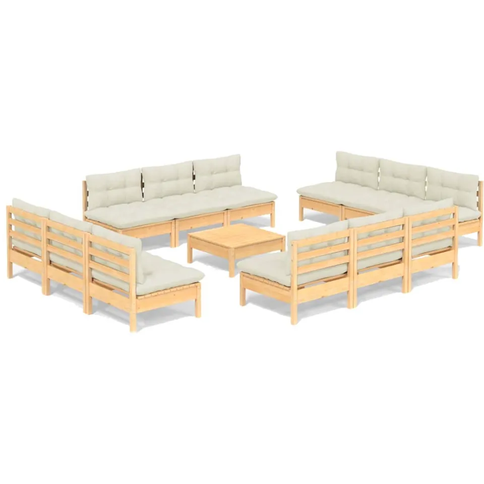 vidaXL 13-delige Loungeset met crèmekleurige kussens grenenhout, foto 3