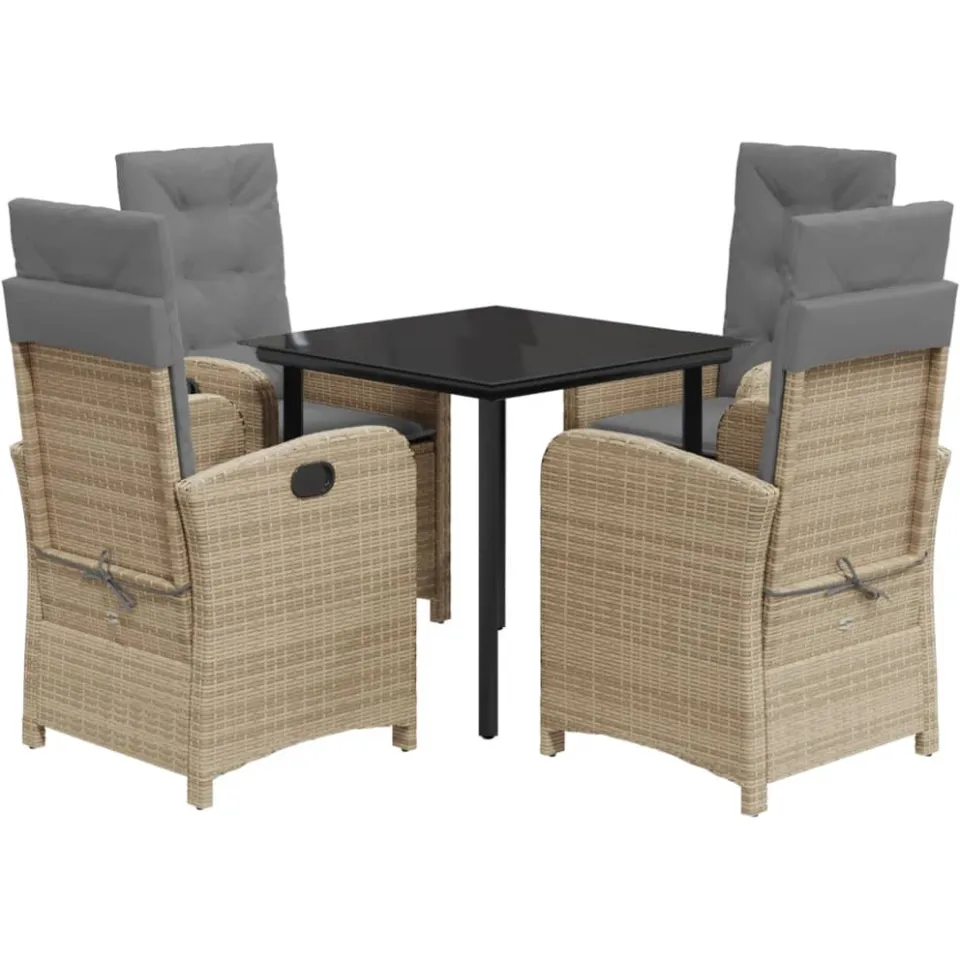 vidaXL 5-delige Tuinset met kussens poly rattan gemengd beige