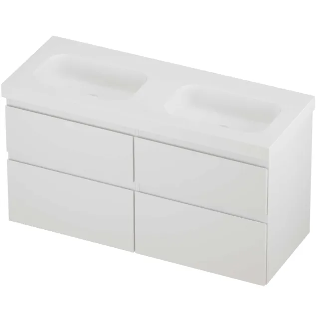 Proline Haga Badmeubelset Polystone Mezza Dubbel 120x46x66 cm Mat White Mat Wit