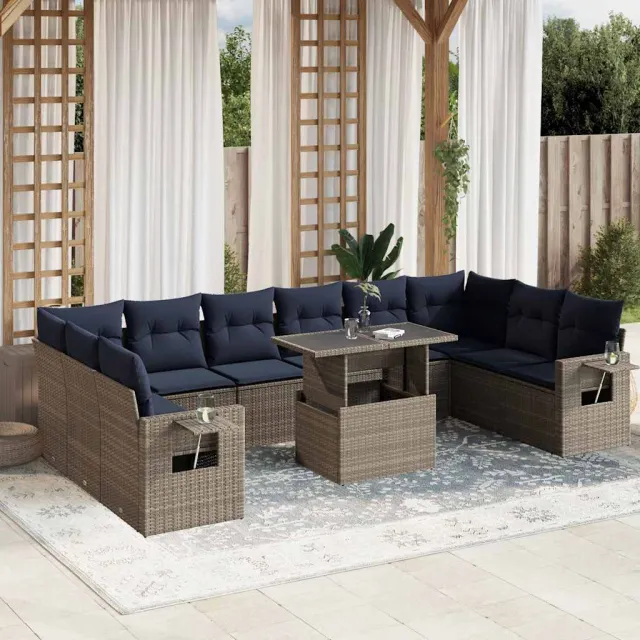 vidaXL 11-delige tuinbankset met kussens, grijs polyrotan, foto 2