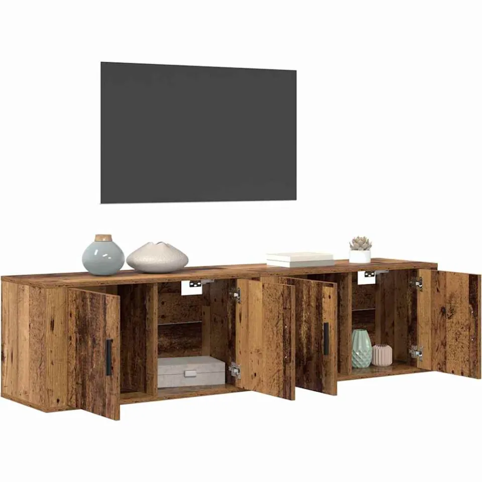 vidaXL Wandtv-kast Set 2 st 80 x 34,5 x 40 cm Oud Hout bruin, foto 3