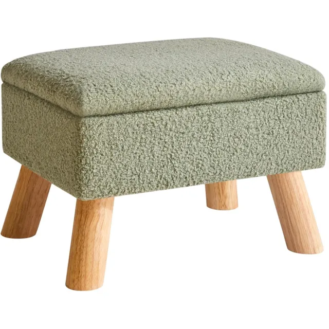 Famanu Ottomaanse voetenbank met opbergruimte, kleine voetenbank met stabiele houten poten, gevoerde zitting, voor woonkamer, slaapkamer of ingang, 40 x 30 x 28 cm, groen
