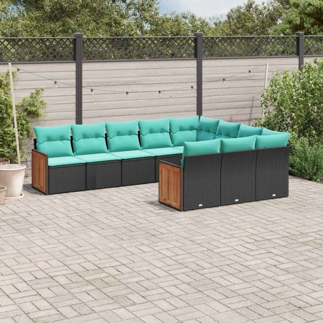 vidaXL 10-delige tuinbankset met kussens van zwart polyrotan, foto 2