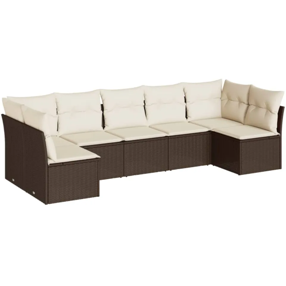 vidaXL 7-delige Loungeset met kussens poly rattan bruin, foto 3