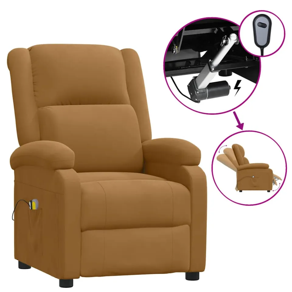 vidaXL Massagestoel elektrisch verstelbaar fluweel bruin, foto 3