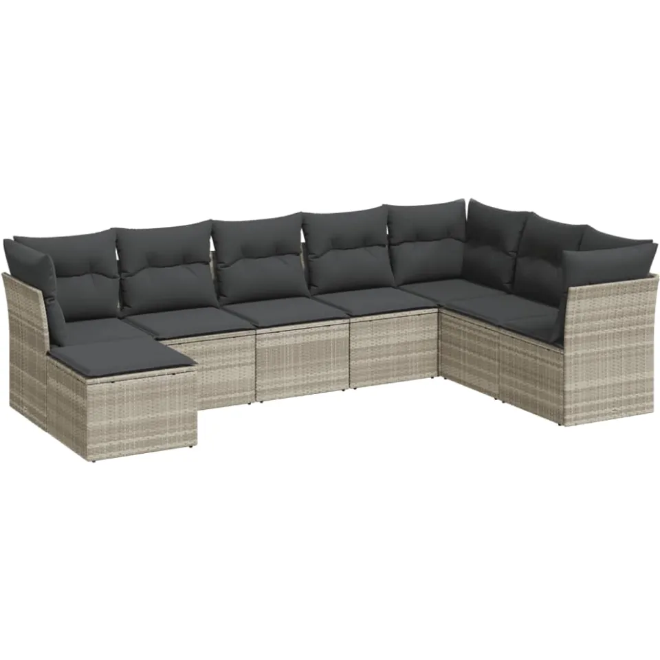 vidaXL 8-delige Loungeset met kussens poly rattan lichtgrijs