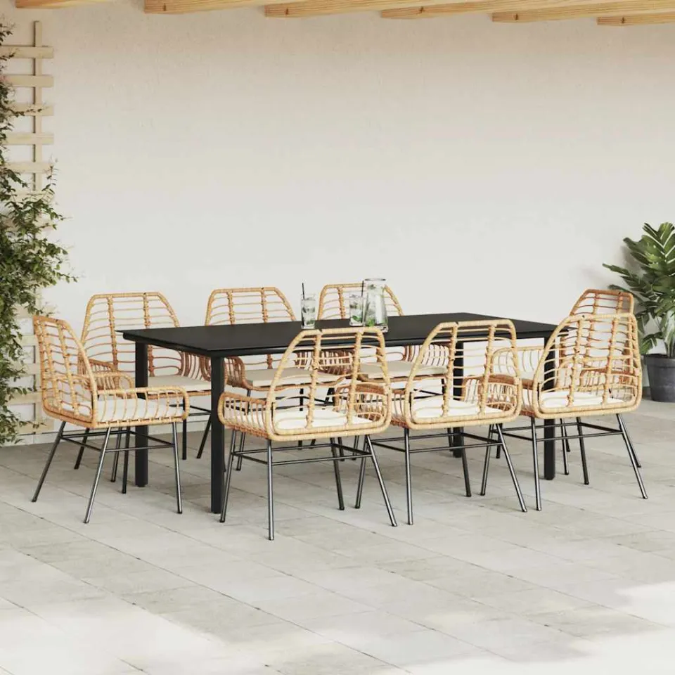 vidaXL 9-delige Tuinset met kussens poly rattan glas bruin, foto 2