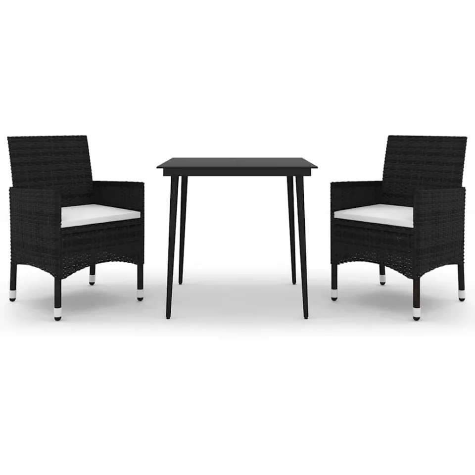 vidaXL 3-delige Tuinset met kussens poly rattan en glas zwart, foto 3