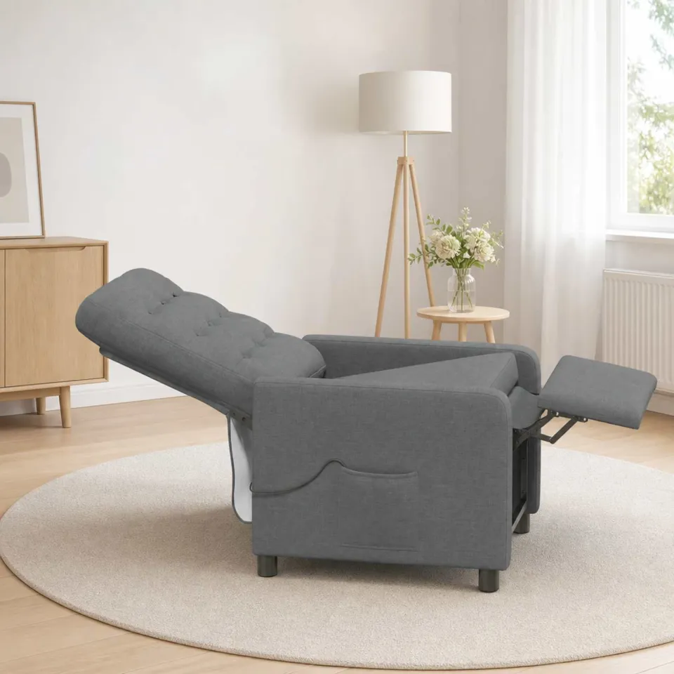 vidaXL Massage-relaxstoel Donkergrijs 65 x 93 x 102 cm Stof, foto 4