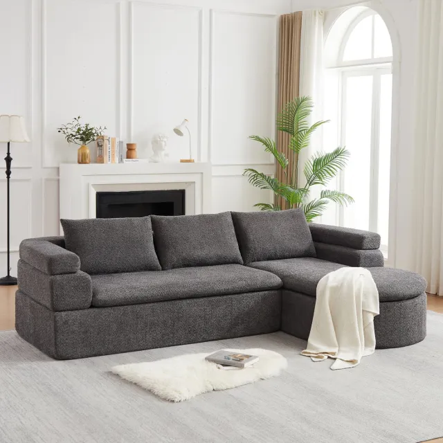 DESMIU Hoekbank - L-Vormige Bank Met Chaiselongue - 3-Zits - Voor Woonkamer En Kantoor - Chenille - Antraciet Grijs