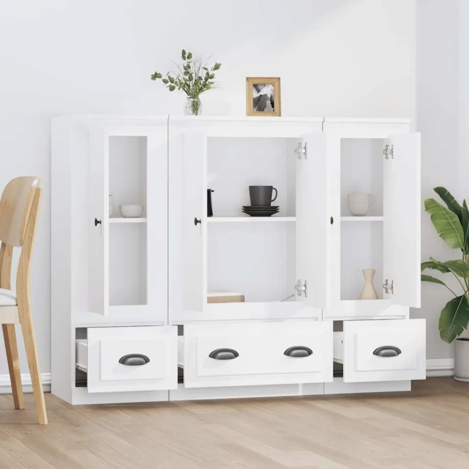 vidaXL Hoge kasten 3 st bewerkt hout wit, foto 3