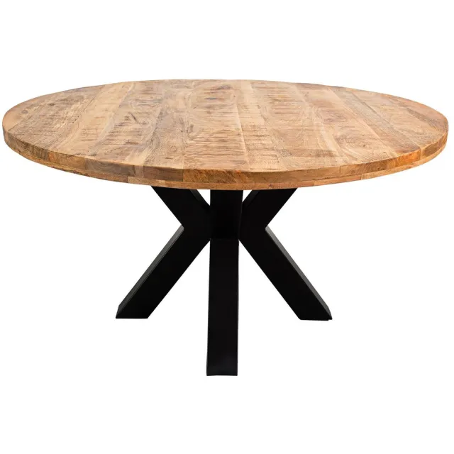 Mahom Mangohouten Eettafel Madison Rond 150 cm Mahom Industrieel - Dinertafel van Mangohout & Metaal - Industriële Eettafel Bruin