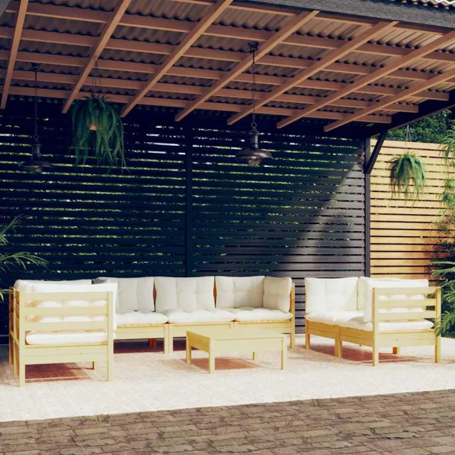 vidaXL 8-delige Loungeset met crèmekleurige kussens massief grenenhout, foto 2