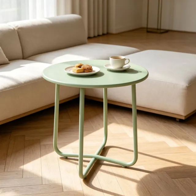 REDOM Tuintafel - Rond tafelblad - Kruisvormig onderstel - Verstelbare nivelleervoeten - Minimalistisch design - Buitenruimte - Metaal - Groen - Ø 48 x 51 cm