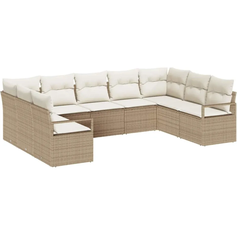 vidaXL Tuinbankenset 9 st Beige en Wit poly rattan