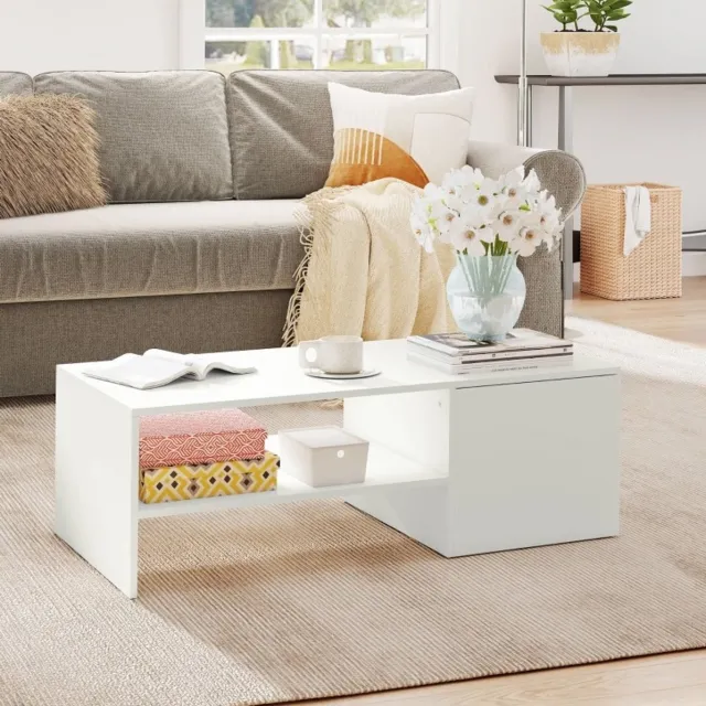 STILVORA Verstelbare Salontafel Met Glijmechanisme En Opbergruimte Voor Woonkamer Wit Spaanplaat 110 X 52 X 36 Cm
