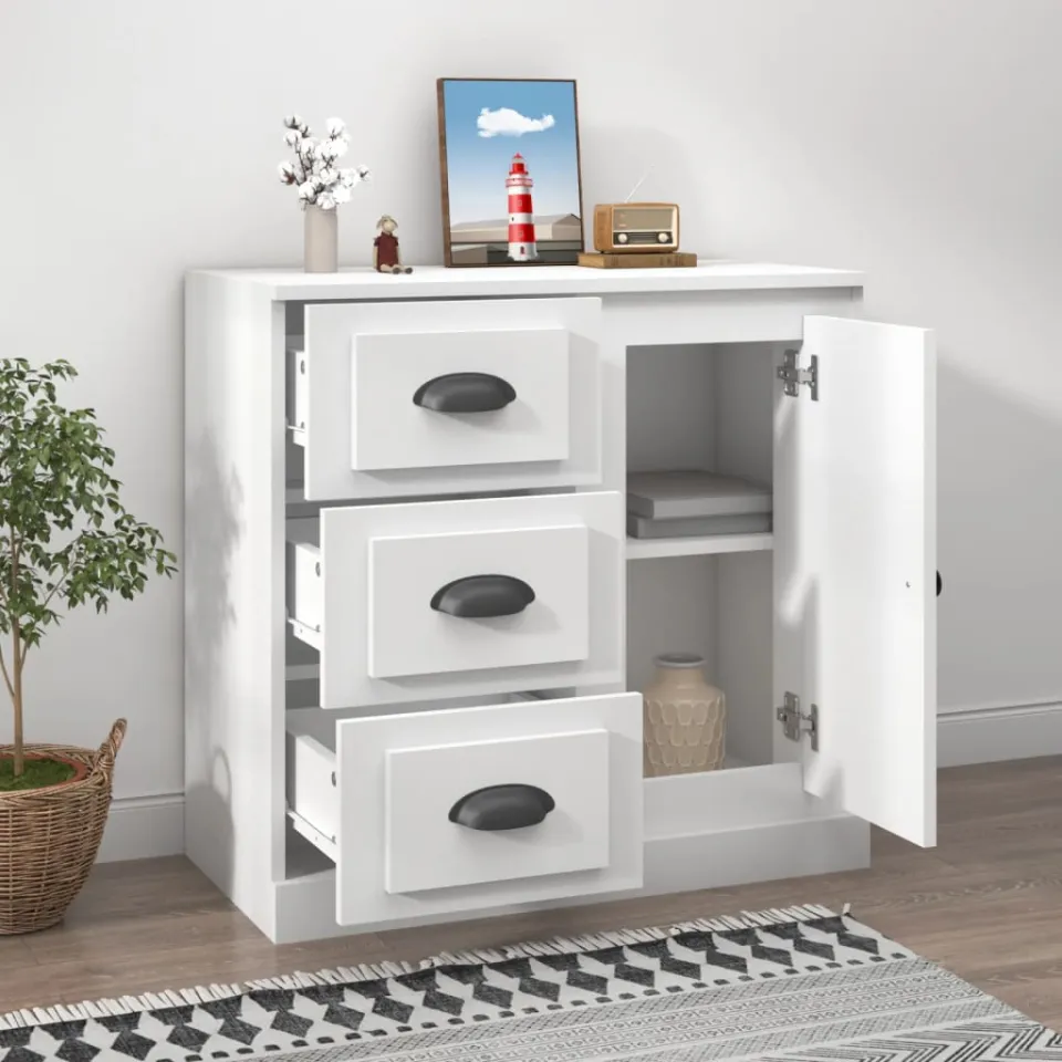 vidaXL Dressoir 70x35,5x67,5 cm bewerkt hout wit, foto 3
