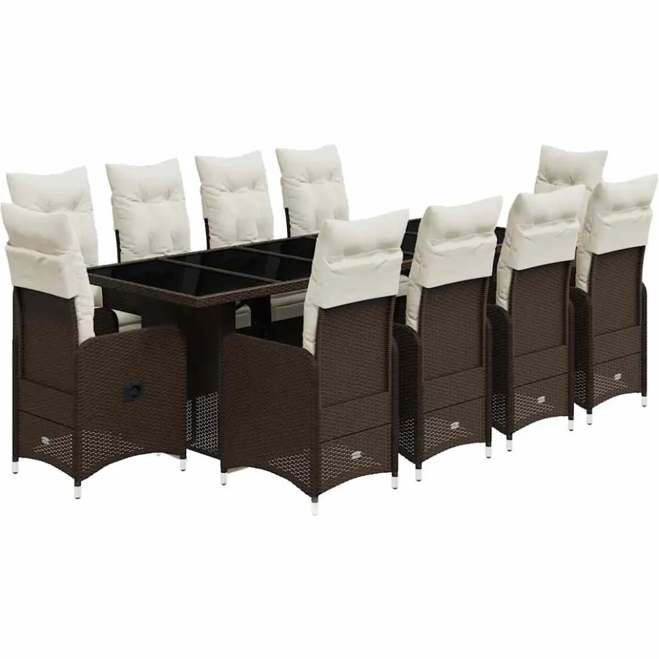 vidaXL 11-delige Bistroset met kussens poly rattan bruin, foto 3